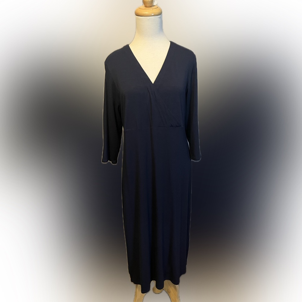 J. Jill Navy Pleated V-Neck Dress size ST